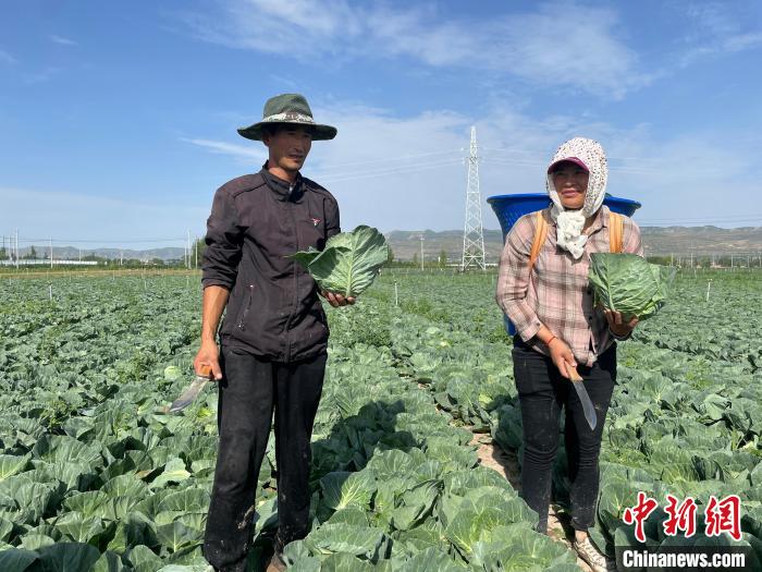 在包菜种植基地满载而归的村民。　李佩珊 摄